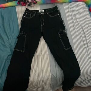 Cargo black pants white seams